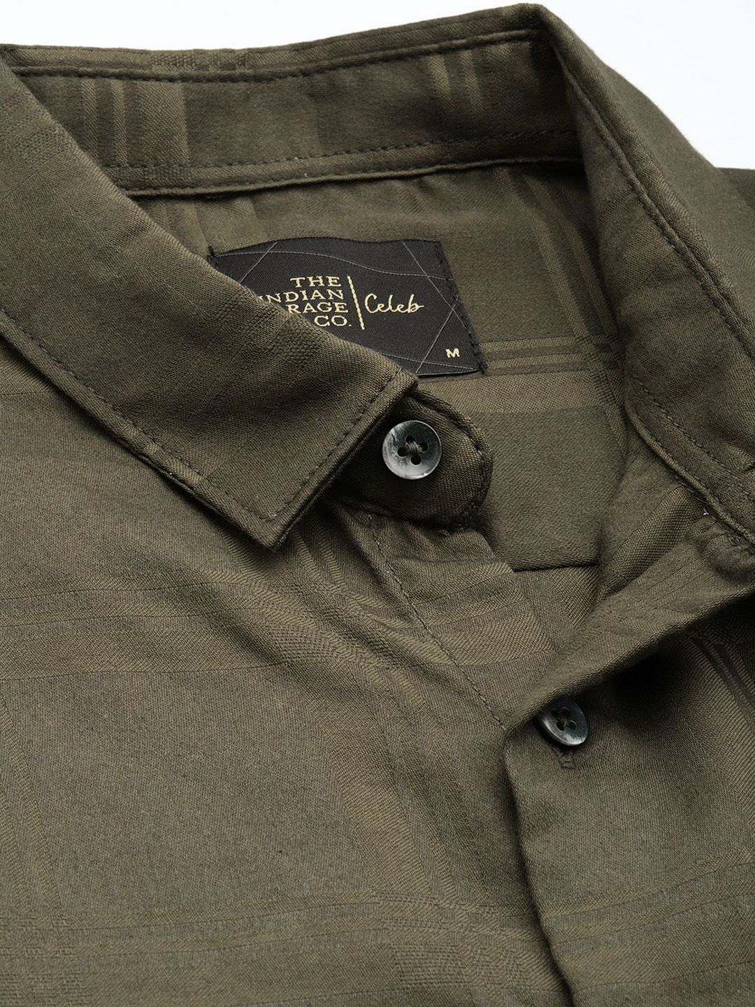 Men's Olive Slim Fit Textured Party Wear Shirt