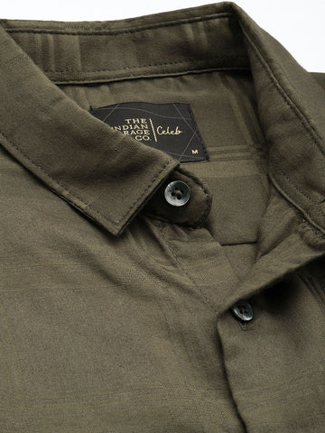 Men's Olive Slim Fit Textured Party Wear Shirt