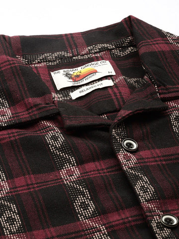 Men's Black Relaxed Fit Striped Resort Wear Shirt