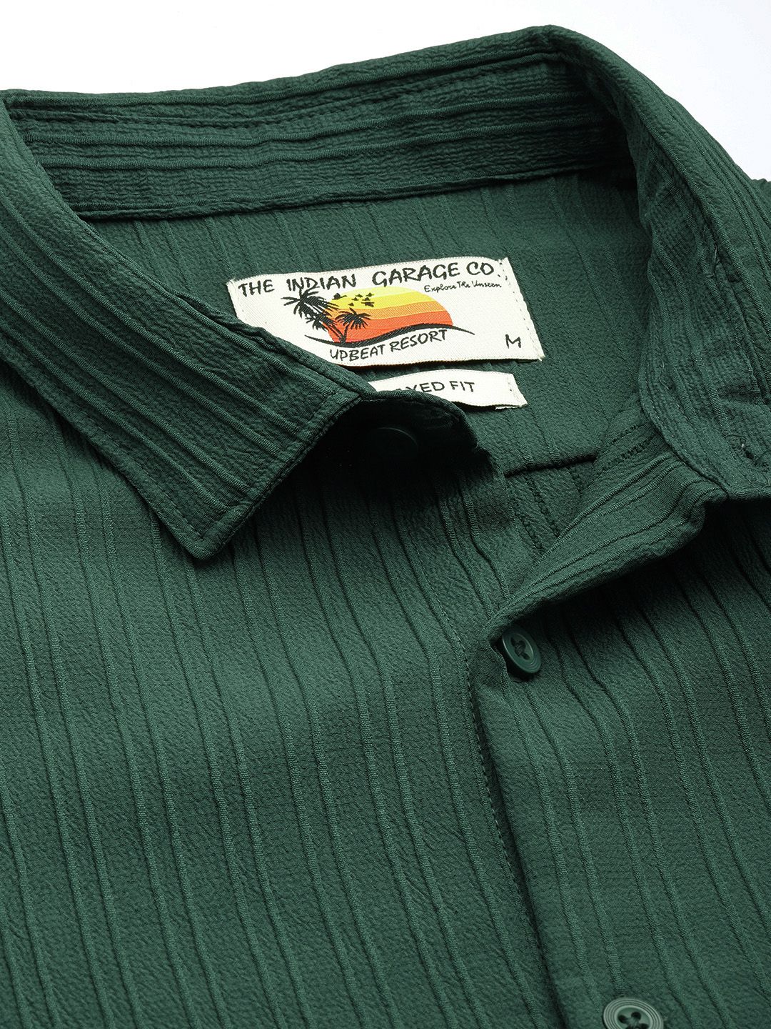 Men's Green Relaxed Fit Solid Textured Shirt