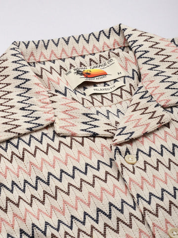 Men's Beige Relaxed Fit Printed Resort Wear Shirt