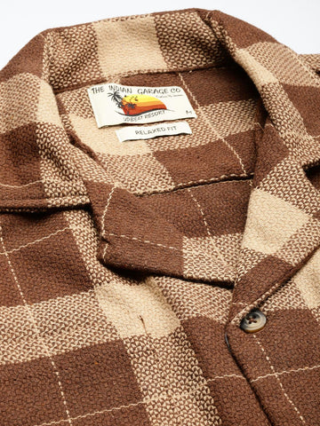 Men's Brown Relaxed Fit Checked Bohemian Shirt