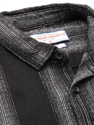 Men's Black Slim Fit Striped Casual Shirt