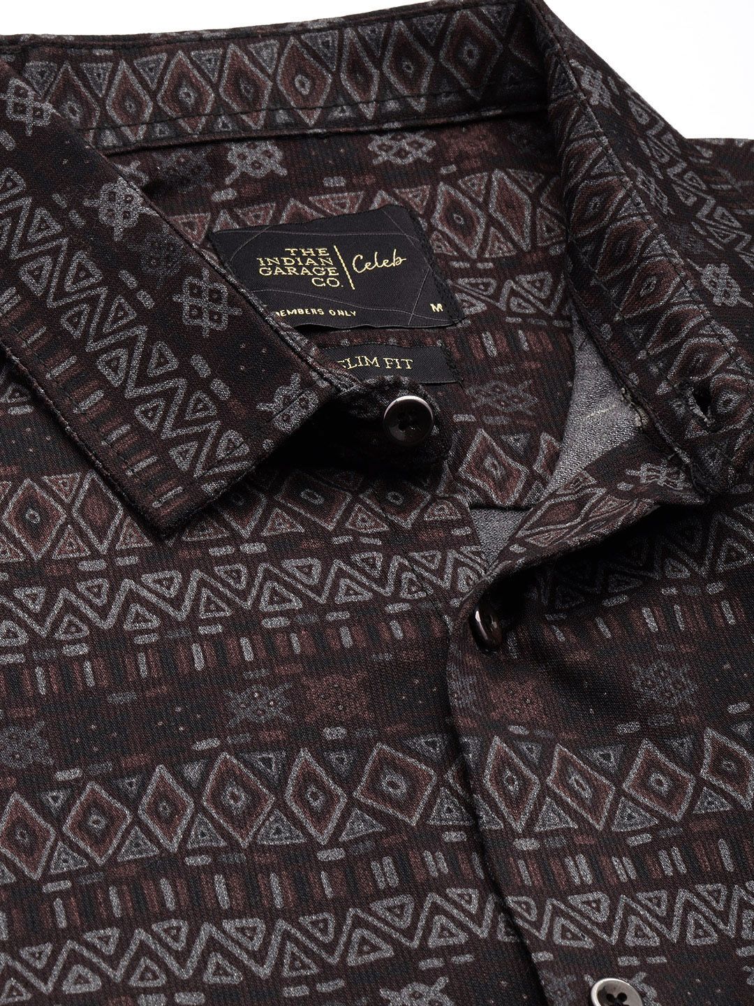 Men's Black Slim Fit Printed Party Wear Shirt