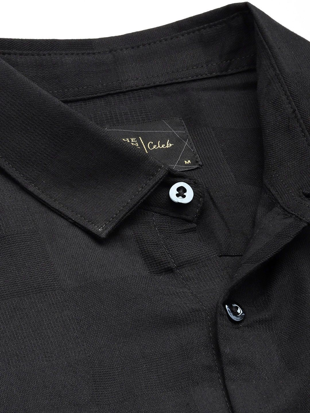 Men's Black Slim Fit Textured Party Wear Shirt