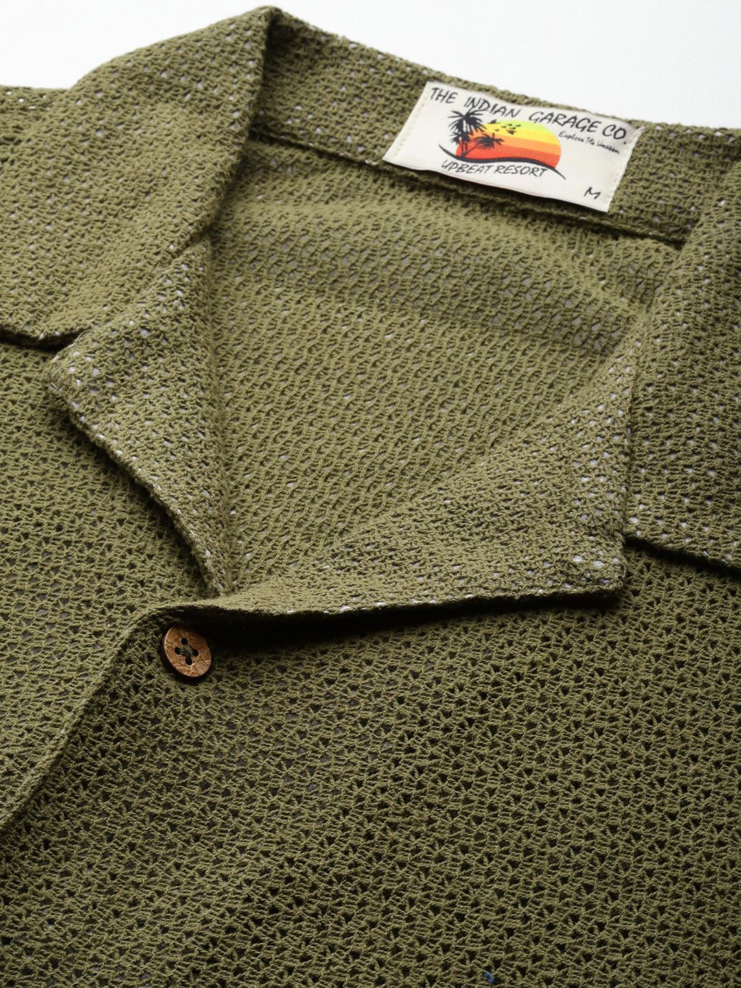Men's Olive Relaxed Fit Textured Resort Wear Shirt
