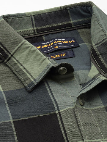 Men's Green Checked Slim Fit Shirt