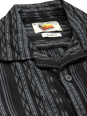 Men's Black Relaxed Fit Striped Resort Wear Shirt