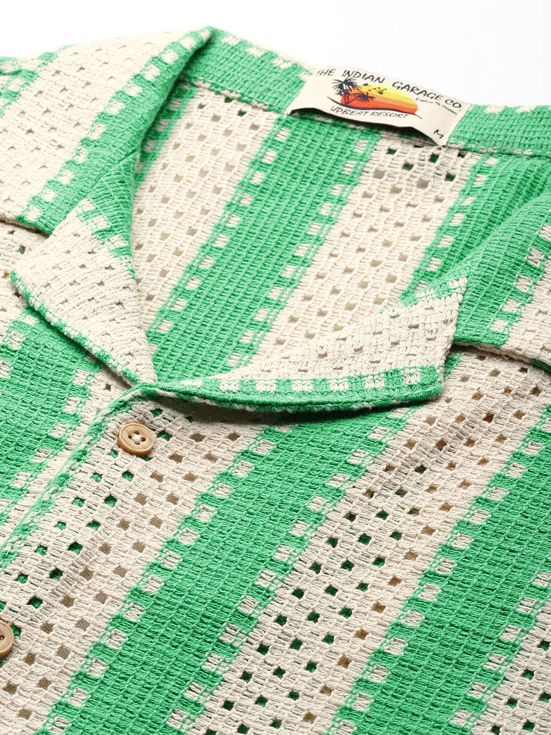 Men's Green Relaxed Fit Textured Resort Wear Shirt