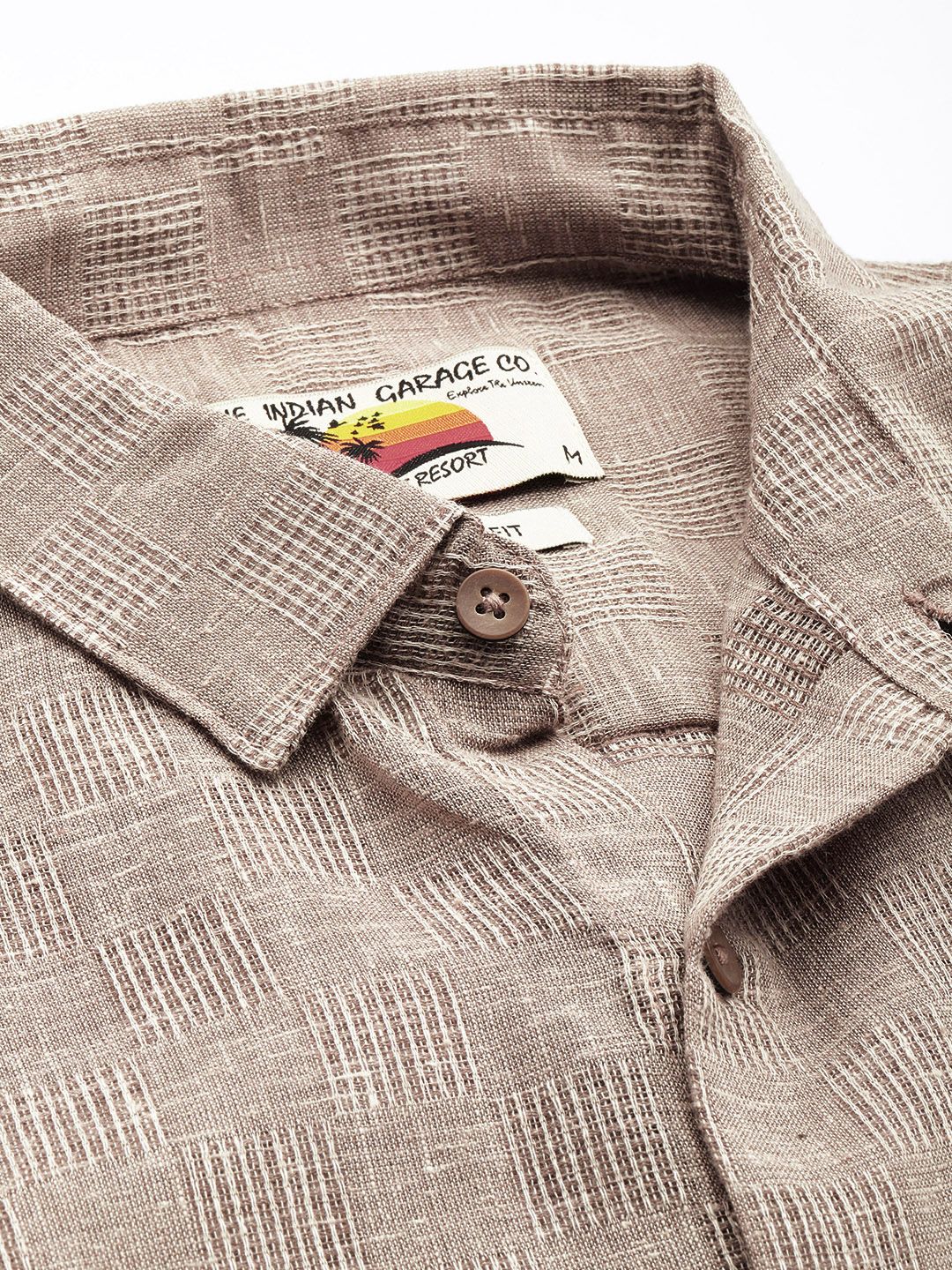 Men's Brown Relaxed Fit Textured Resort Wear Shirt