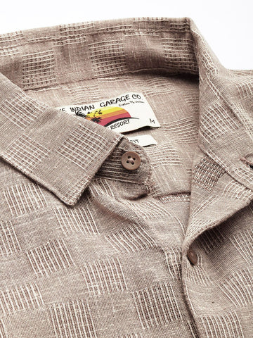 Men's Brown Relaxed Fit Textured Resort Wear Shirt