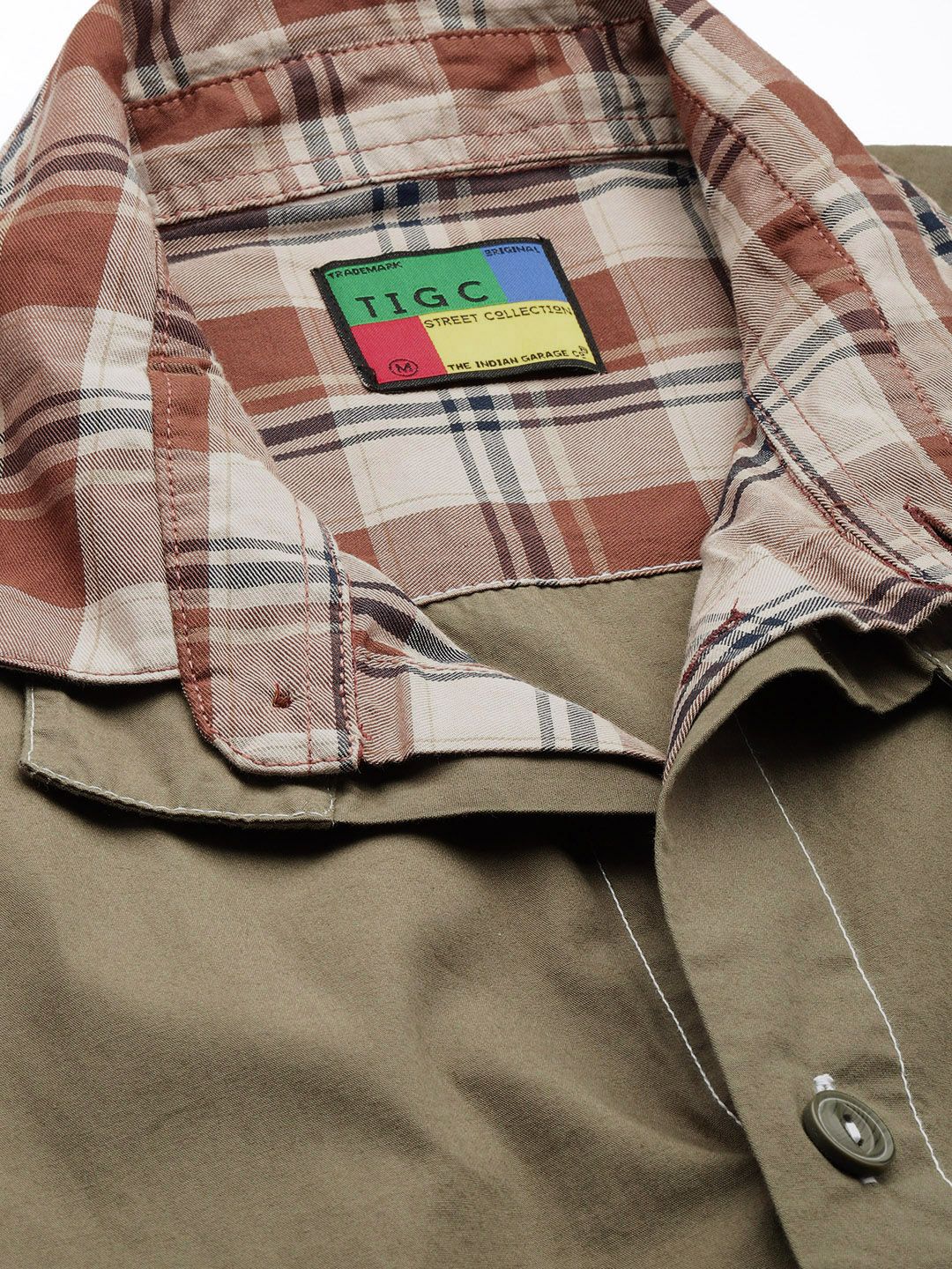 Men's Olive Boxy Fit Solid Korean Street Shirt