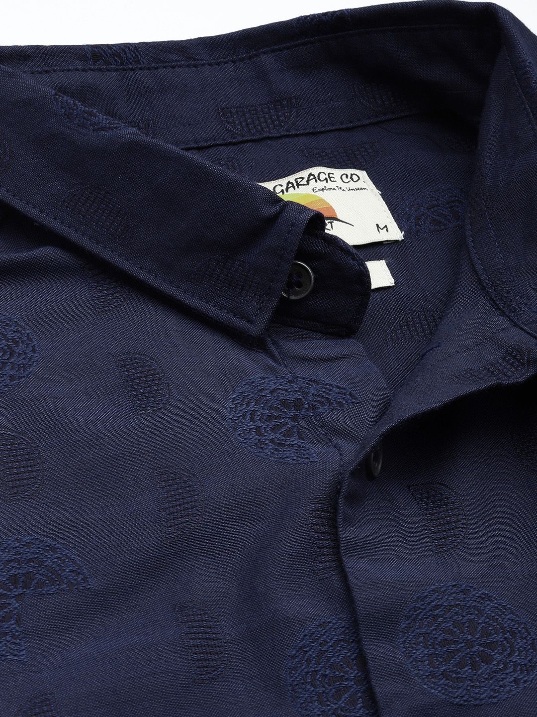 Men's Navy Blue Regular Fit Textured Resort Wear Shirt