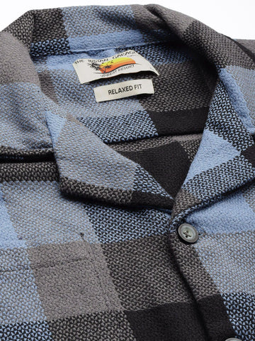 Men's Black Relaxed Fit Checked Bohemian Shirt