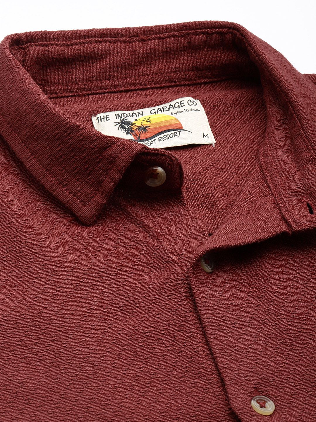 Men's Maroon Relaxed Fit Solid Resort Wear Shirt