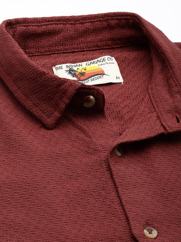 Men's Maroon Relaxed Fit Solid Resort Wear Shirt