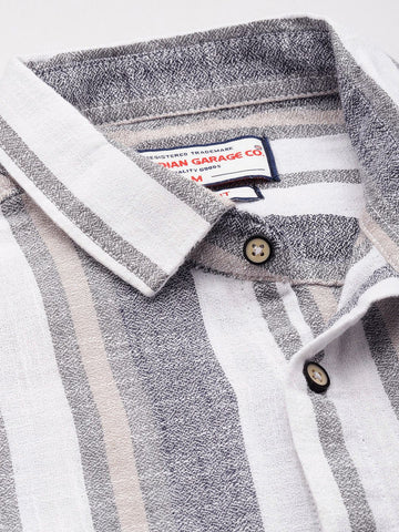 Men's Black Slim Fit Striped Casual Shirt