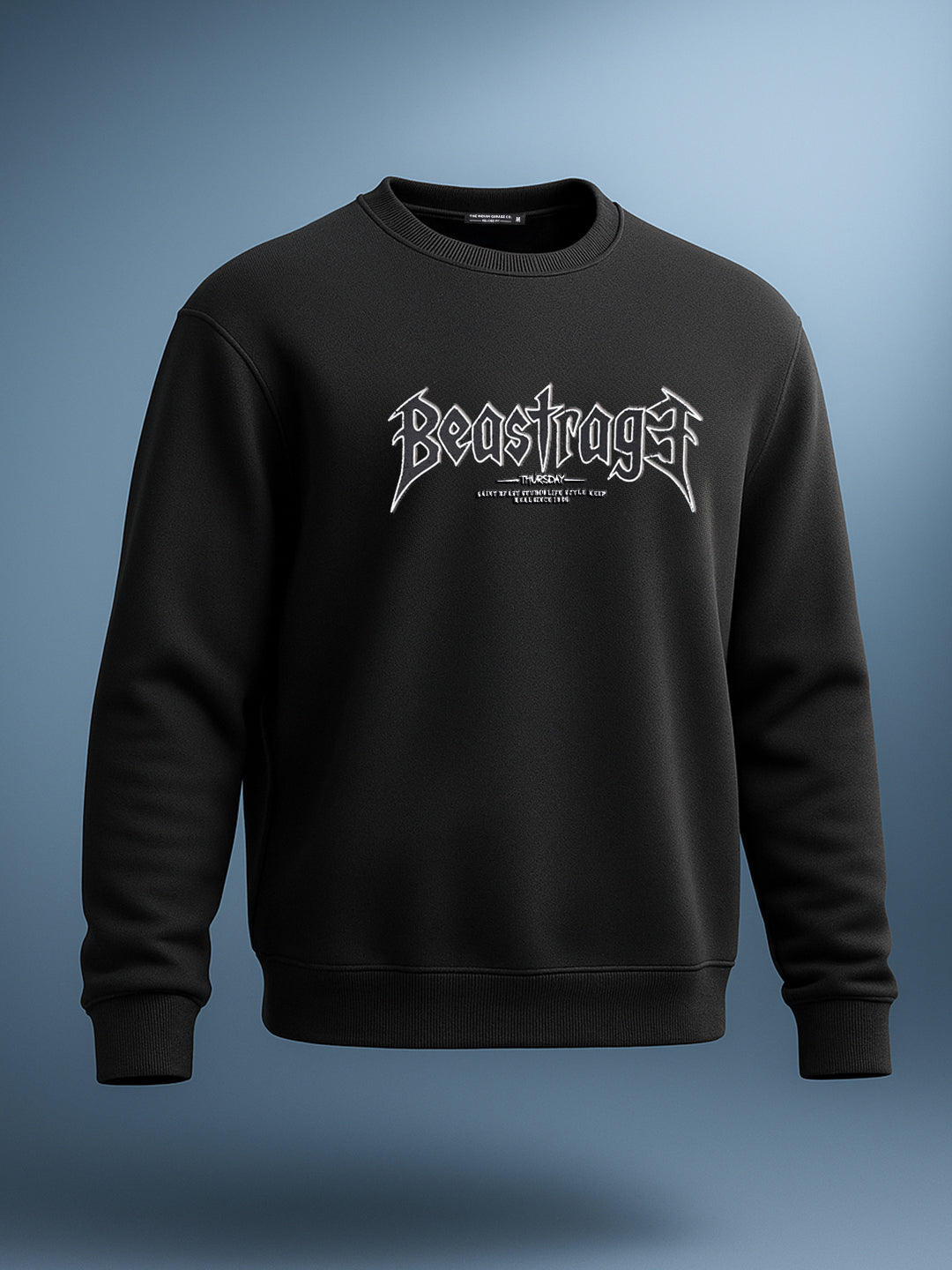 Men's Black Relaxed Fit Graphic Printed Casual Sweatshirt