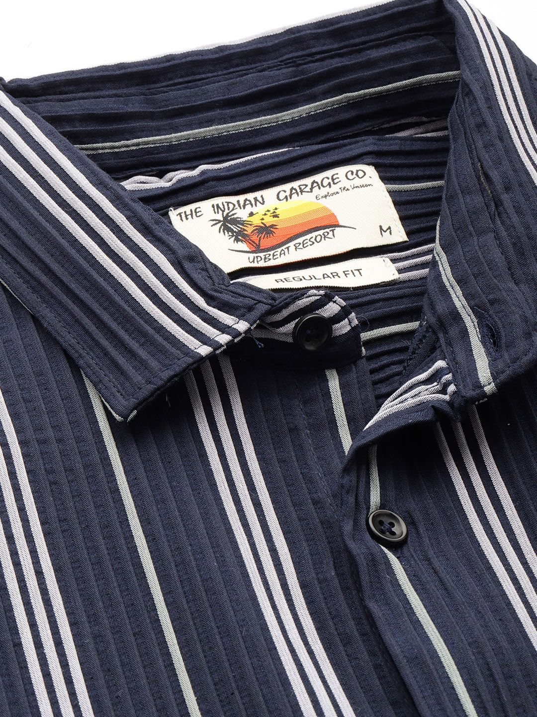 Men's Navy Blue Regular Fit Striped Textured Shirt