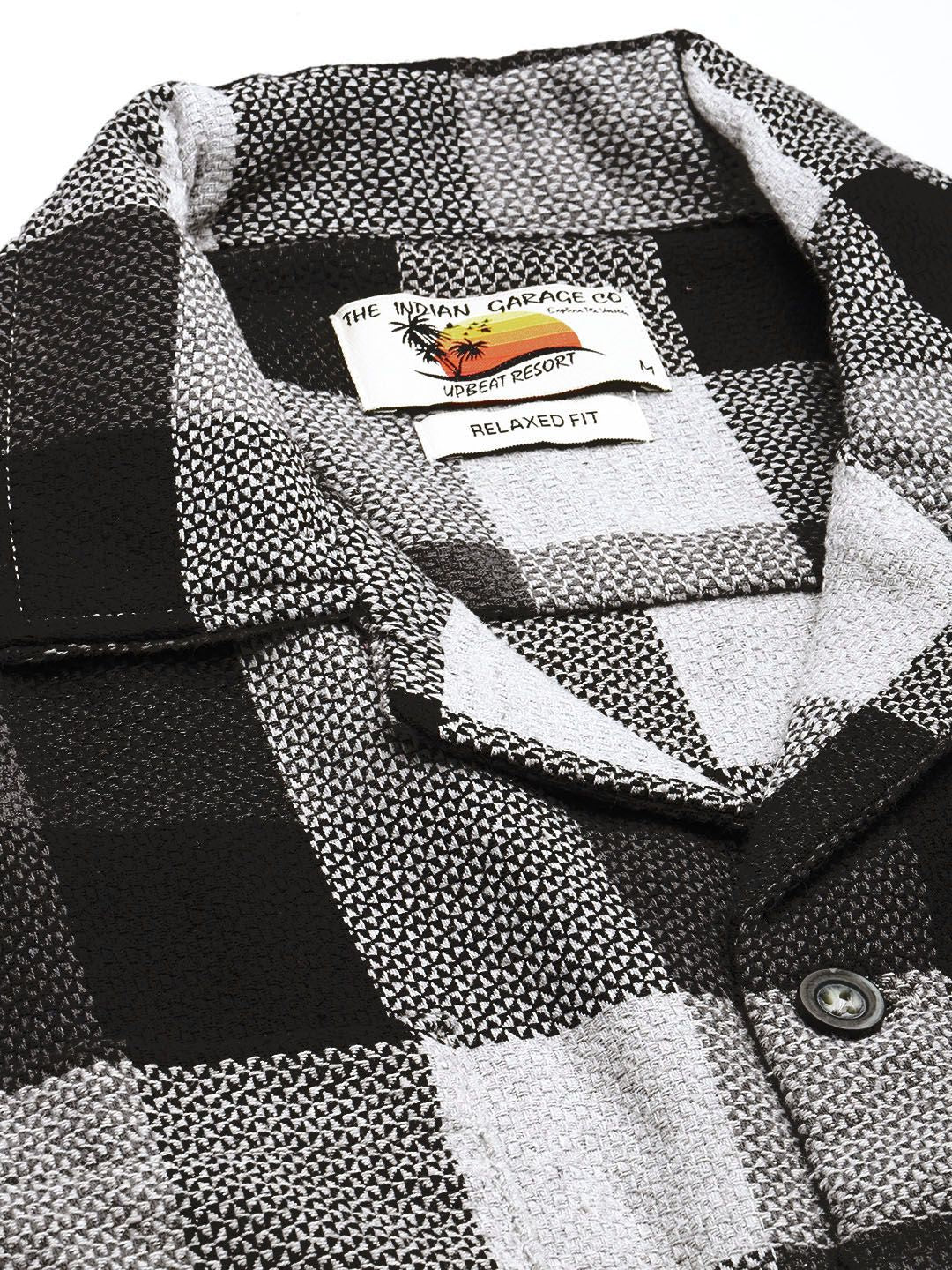Men's Grey Relaxed Fit Checked Bohemian Shirt