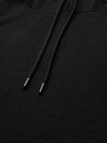 Men's Black Regular Fit Textured Hooded T-Shirt