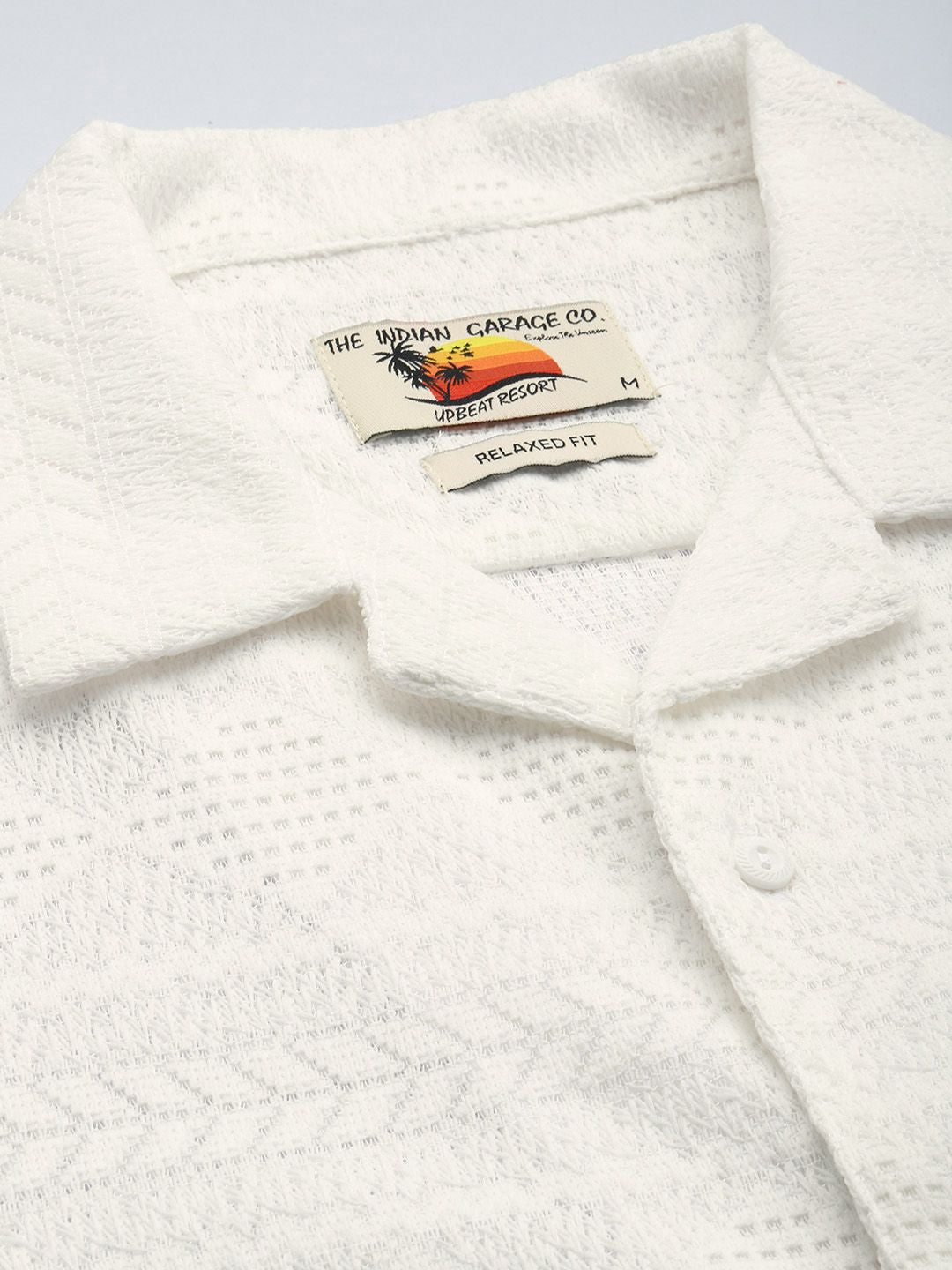 Men's White Relaxed Fit Textured Textured Shirt