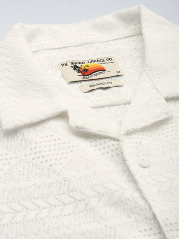 Men's White Relaxed Fit Textured Textured Shirt
