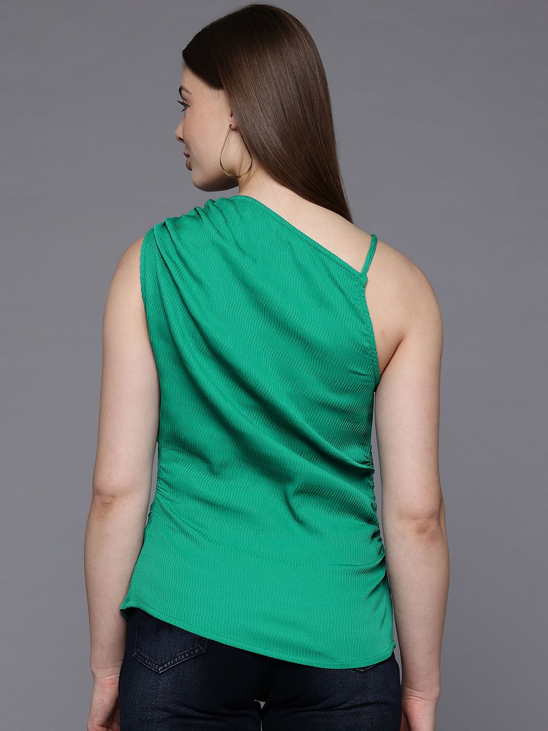 Freehand by The Indian Garage Co Women Fitted Textured One Shoulder Top