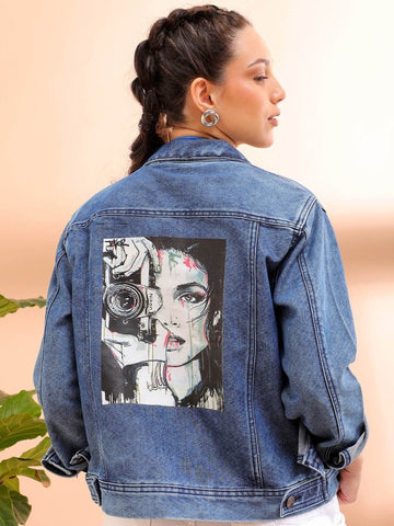 Women's Back Printed Denim Jacket