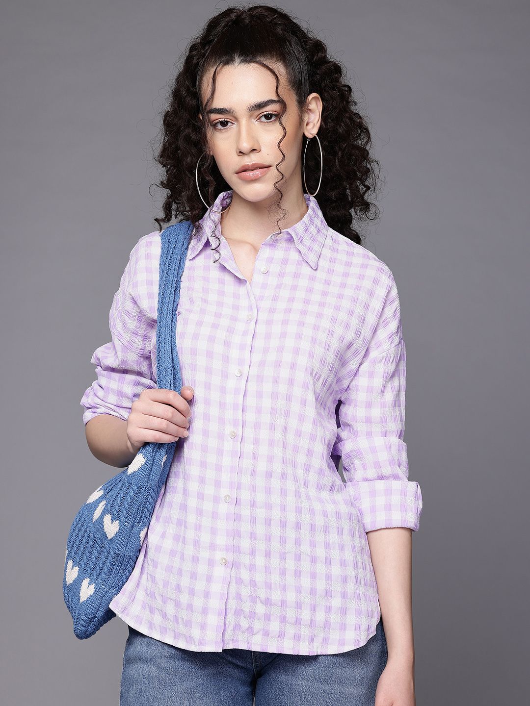 Freehand Women Regular Fit Textured Casual Long Shirt