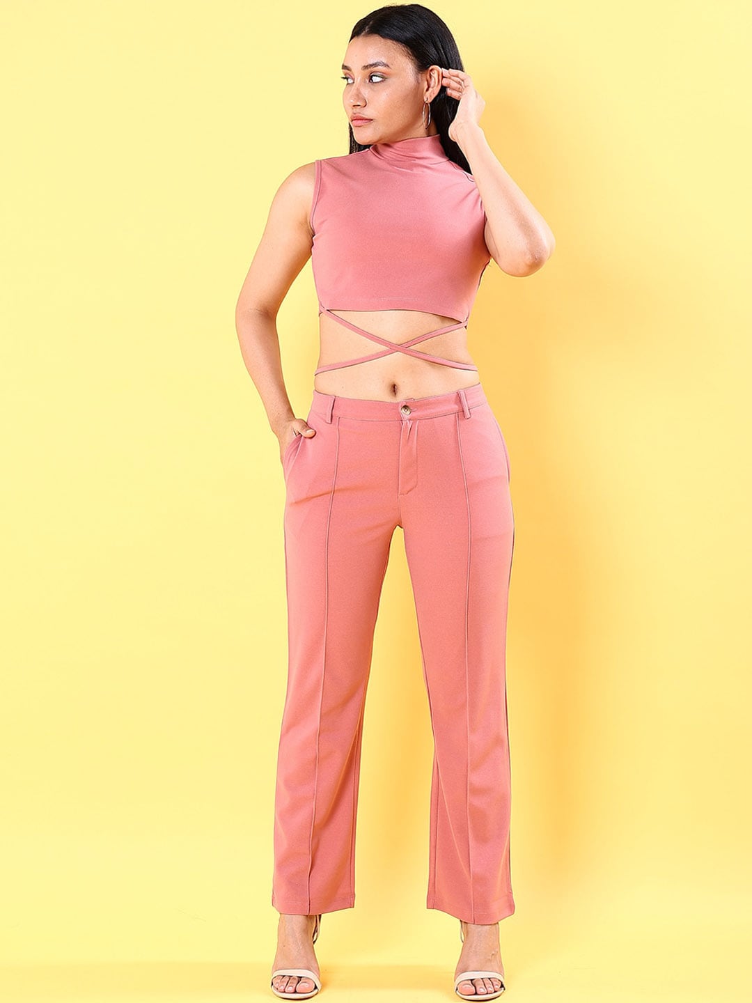 Shop Women Tie Up Top And Pant Co-Ord Set Online.