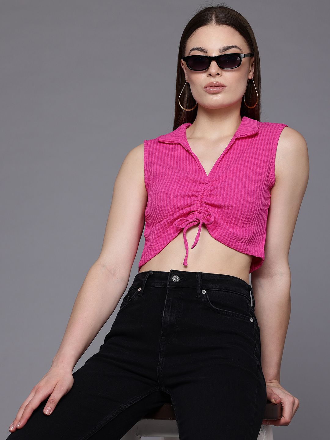 Freehand by The Indian Garage Co Women Fitted Textured Crop Top