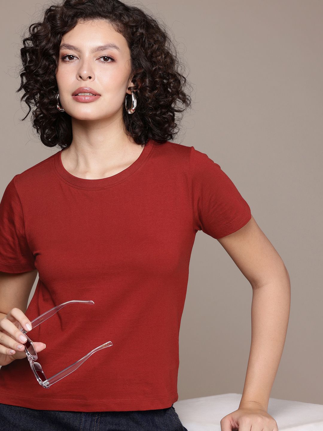 Freehand Women Regular Fit Solid T-Shirt