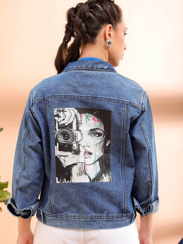 Women's Back Printed Denim Jacket
