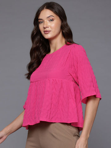 Freehand by The Indian Garage Co Women Loose Fit Textured Regular Top