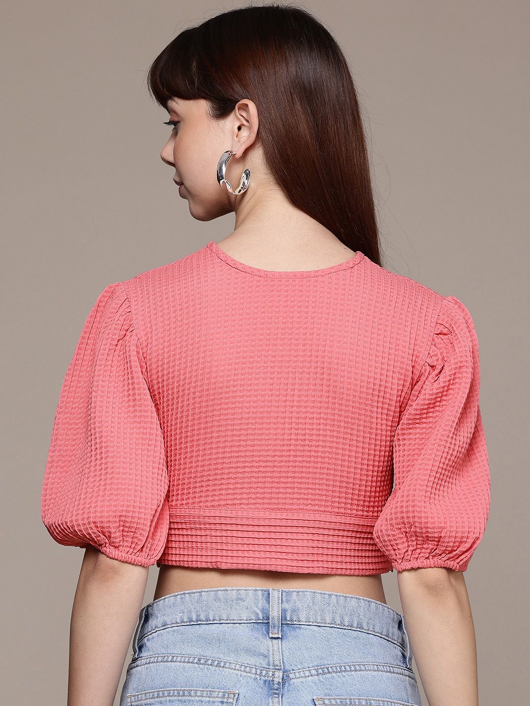 Freehand by The Indian Garage Co Women Regular Fit Textured Designer Back Tie Up Top