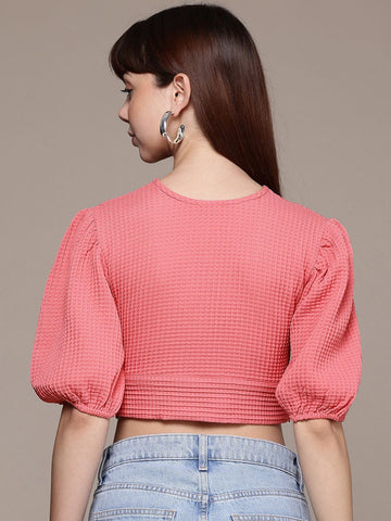 Freehand by The Indian Garage Co Women Regular Fit Textured Designer Back Tie Up Top