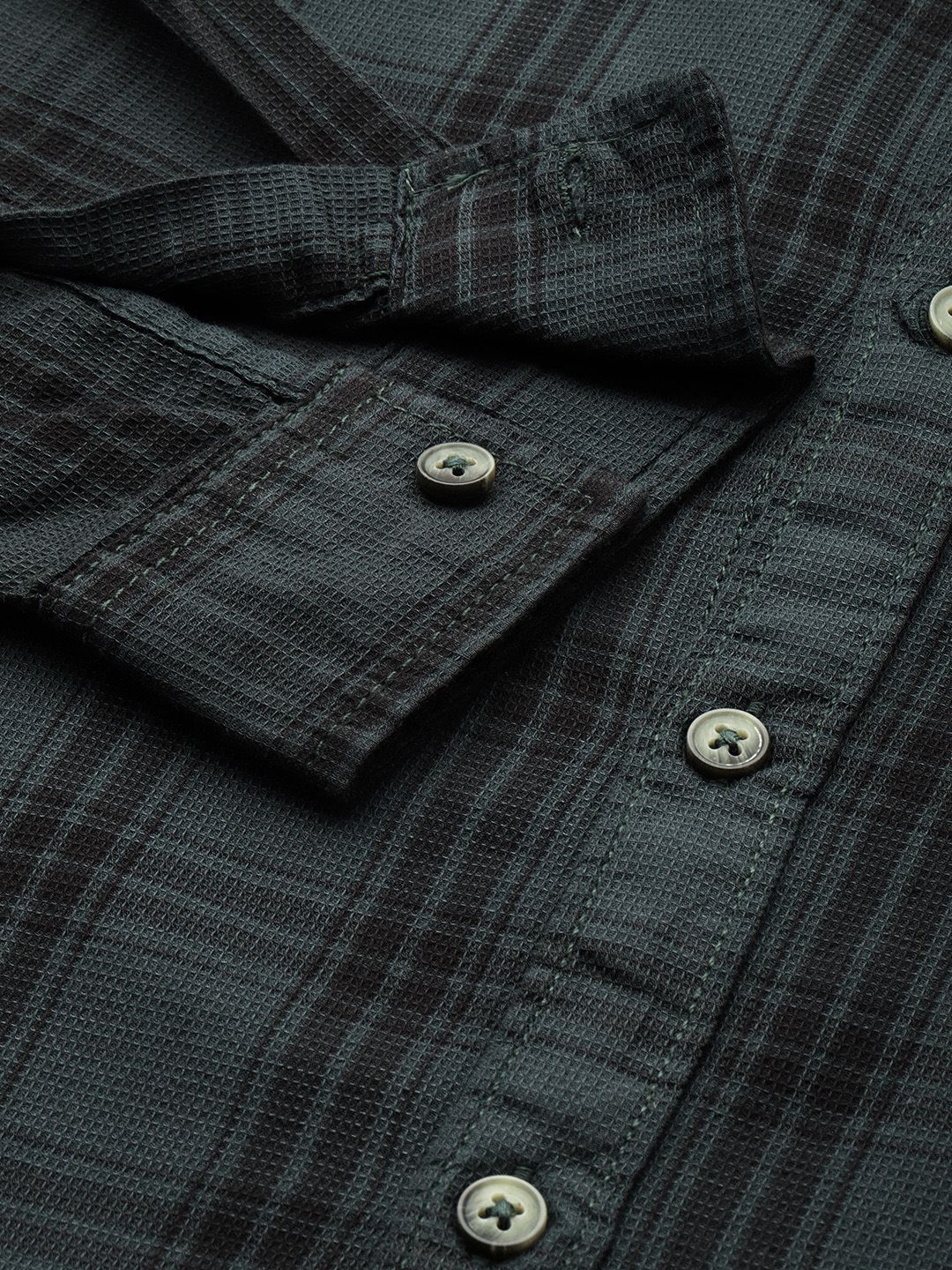 Men's Green Slim Fit Checked Casual Shirt