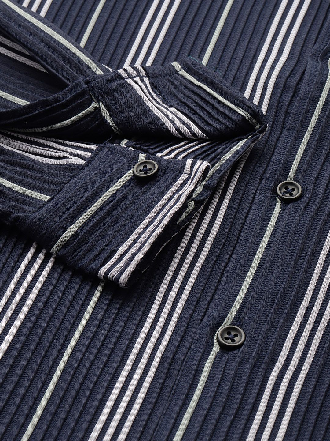 Men's Navy Blue Regular Fit Striped Textured Shirt