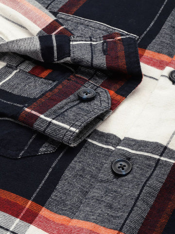 Men's Navy Blue Regular Fit Checked Casual Shirt