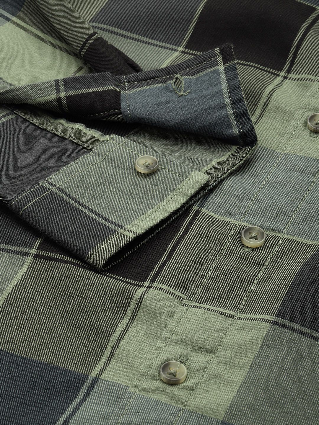 Men's Green Slim Fit Checked Casual Shirt