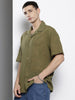Men's Olive Relaxed Fit Textured Resort Wear Shirt