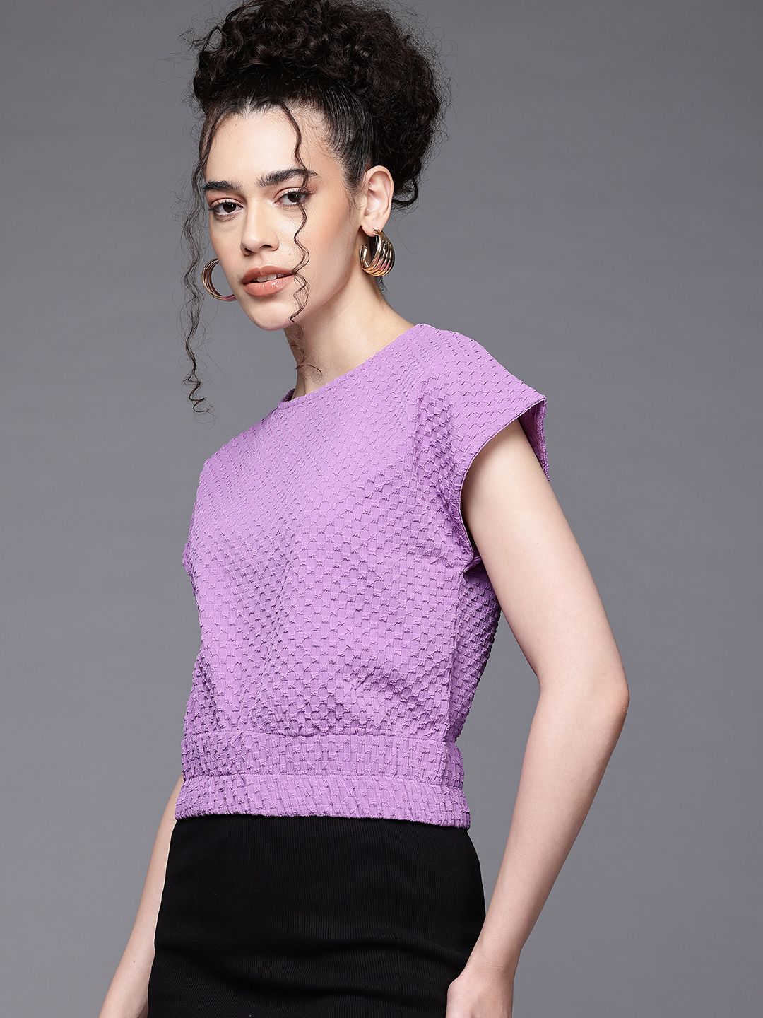 Freehand by The Indian Garage Co Women Regular Fit Textured Cinched Waist Top
