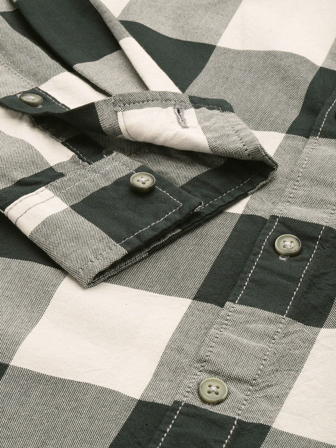 Men's Green Slim Fit Checked Casual Shirt