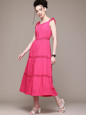 Freehand Women Fit and Flare Textured Maxi Dress