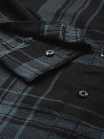 Men's Black Slim Fit Checked Casual Shirt
