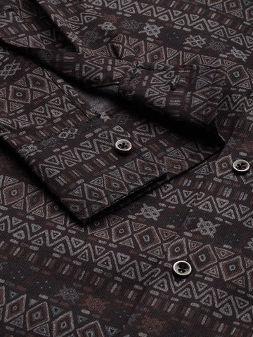 Men's Black Slim Fit Printed Party Wear Shirt