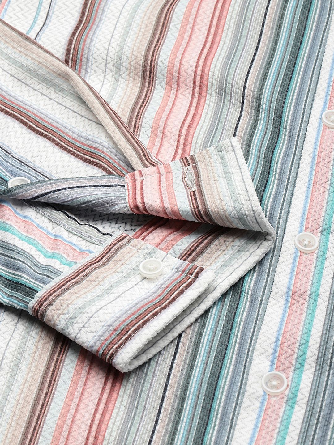 Men's Multicolor Regular Fit Striped Textured Shirt