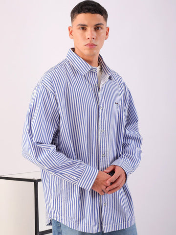 Men's Blue Sleeves Oversized Fit White Shirt