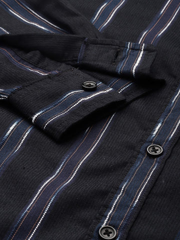 Men's Purple Slim Fit Striped Casual Shirt
